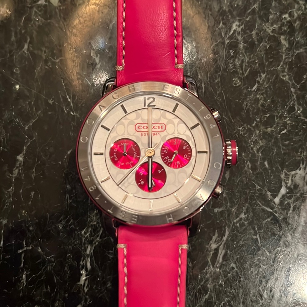 Coach Women’s Watch - hot pink genuine leather band
